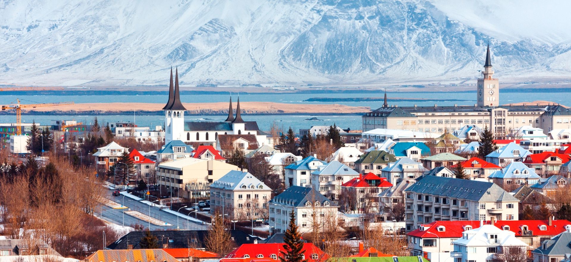 A cold, wintry scene of Reykjavik, Iceland, ideal for a charming luxury Christmas getaway by private jet charter.